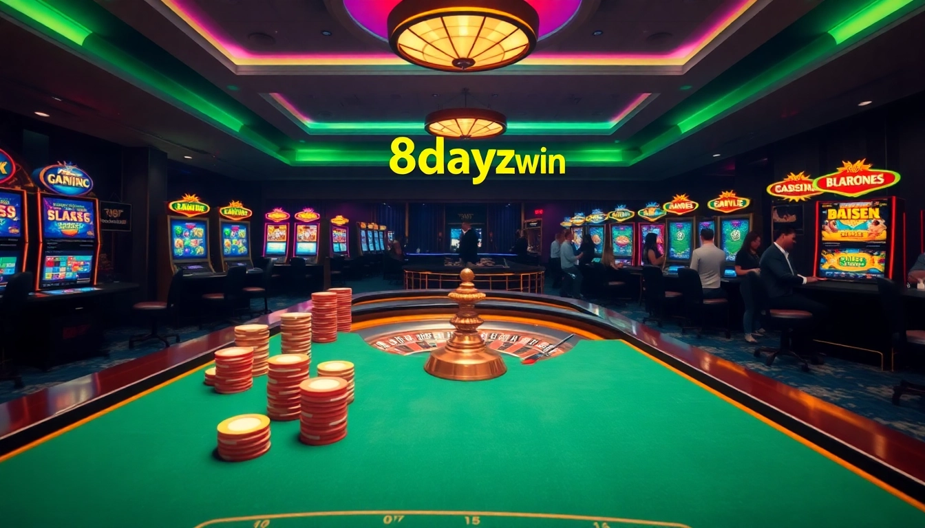 Players enjoying the excitement of gambling at https://8dayz.win/ casino tables with vibrant colors.