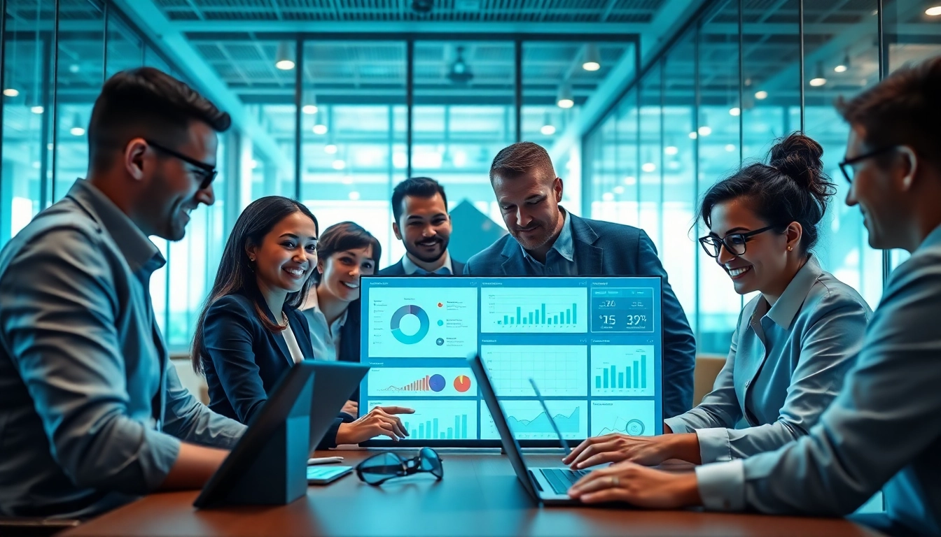 Collaboration using ERP yazılım in a modern office environment with diverse business professionals.