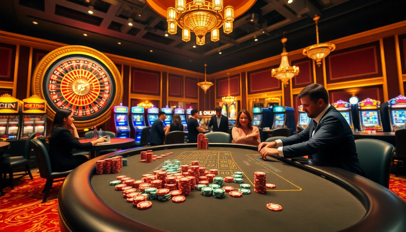 Thrilling scene of players engaged at a luxury 6789BET casino table, showcasing excitement and high stakes gambling.