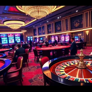 Exciting TX88 gaming experience with players celebrating wins at luxurious casino tables.