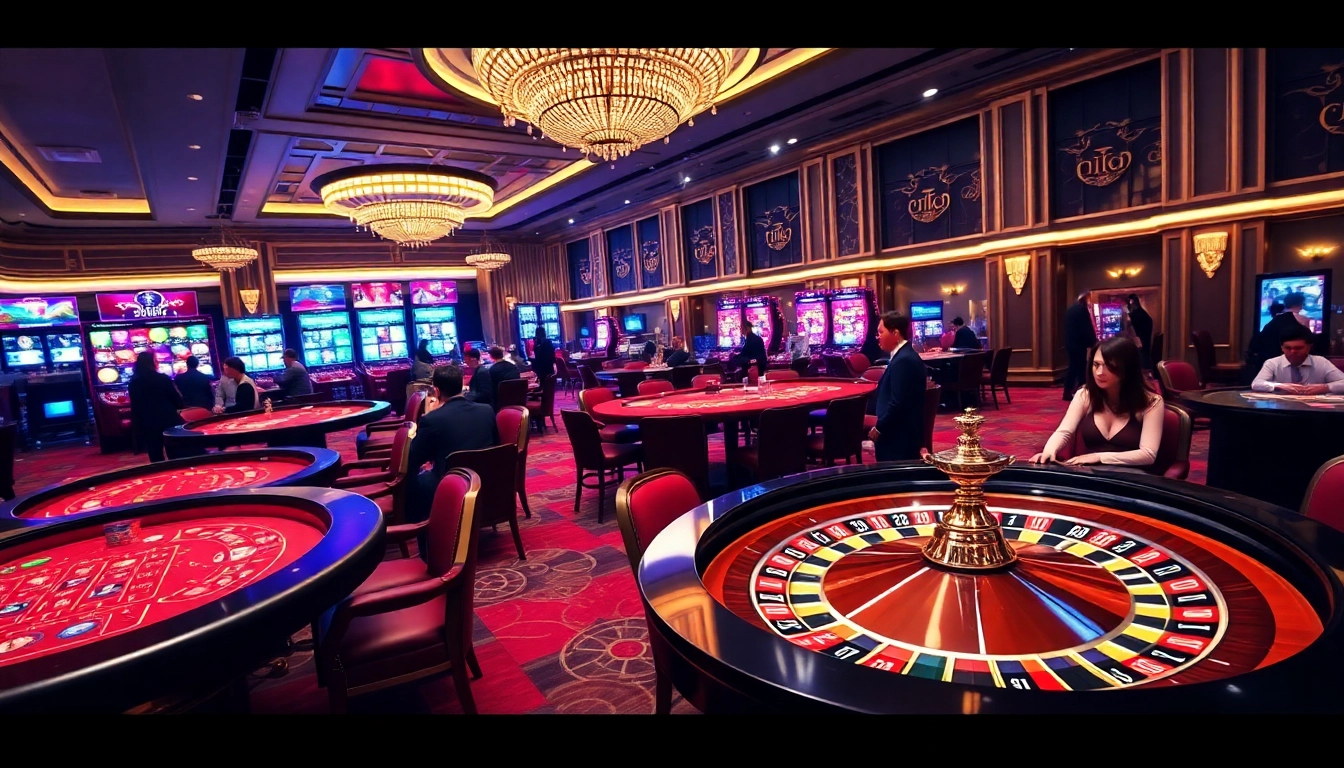 Exciting TX88 gaming experience with players celebrating wins at luxurious casino tables.