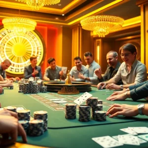 GG 88 players enjoying a lively casino atmosphere with exciting games and vibrant decor.