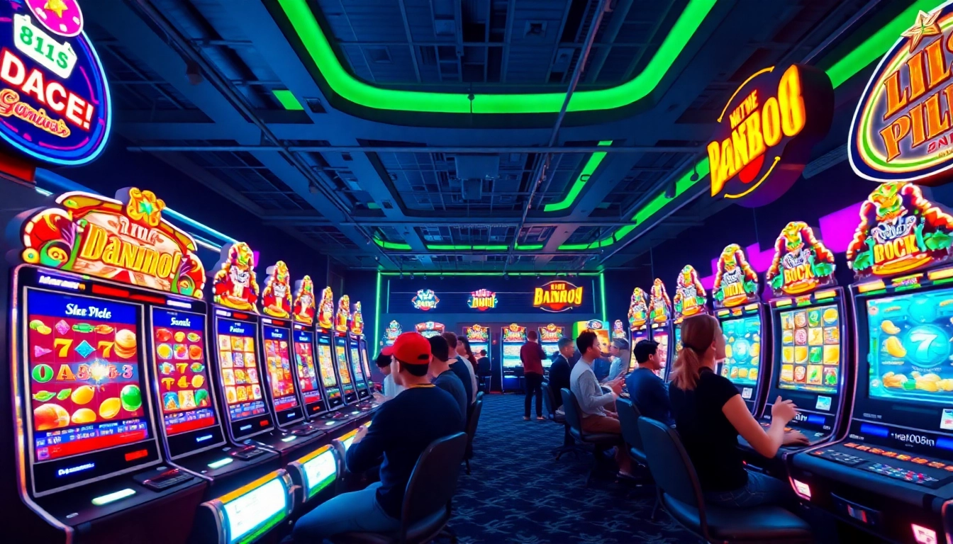 Experience excitement with hoki138 pro in a vibrant online gaming atmosphere featuring slot machines and animated graphics.