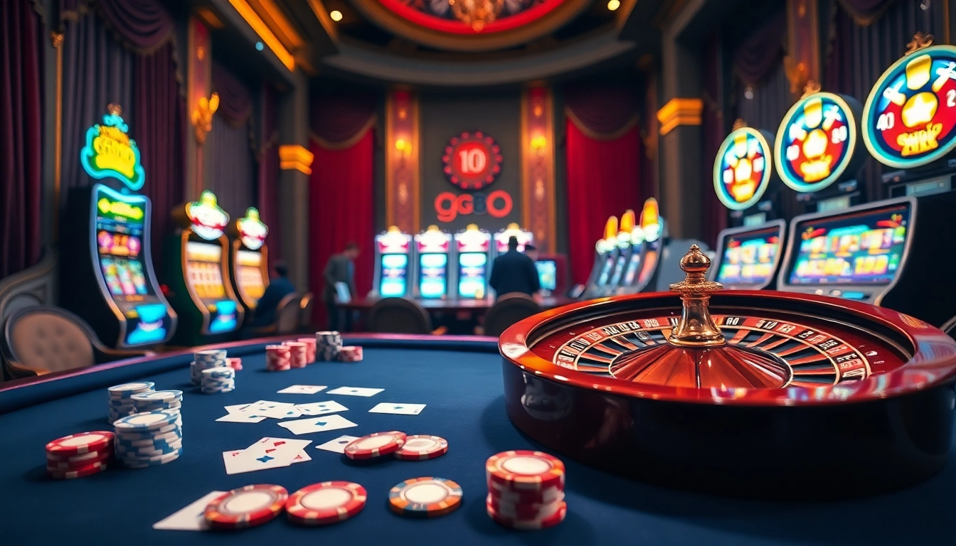 Experience thrilling gameplay at pg88 with a vibrant casino scene featuring poker tables and slot machines.