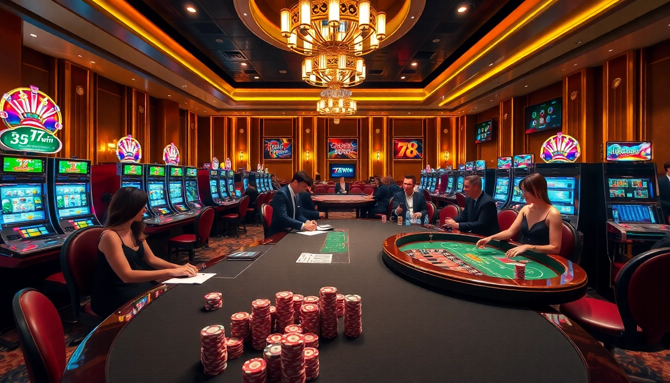 78win casino scene featuring intense gameplay and vibrant slot machines, radiating excitement.