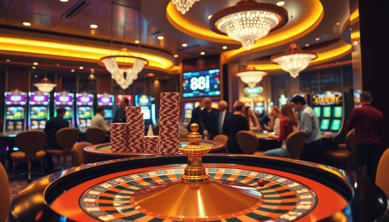 Players at a luxurious casino enjoying games while engaging with 88i betting options.