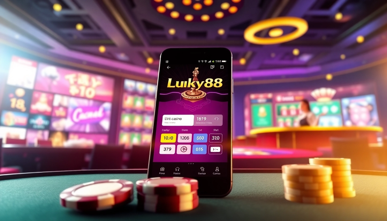 Engaging online gaming interface for Lucky88 showcasing slots and baccarat in a vibrant, luxurious setting.