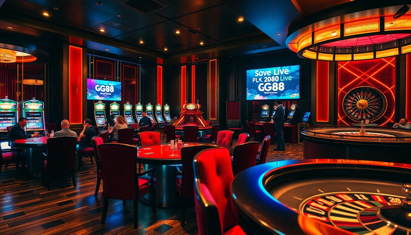 Experience thrilling poker action in the luxurious gg88 live casino room with vibrant lights and engaging gameplay.