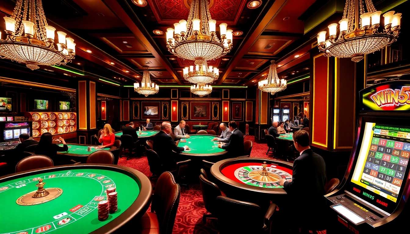Experience the excitement of Win55 gaming at a vibrant casino filled with players and high-stakes action.