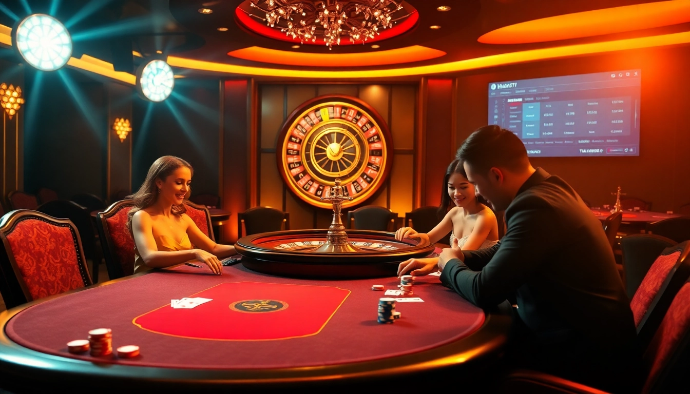 Experience thrilling gameplay at thabet77 casino with vibrant poker tables and roulette.