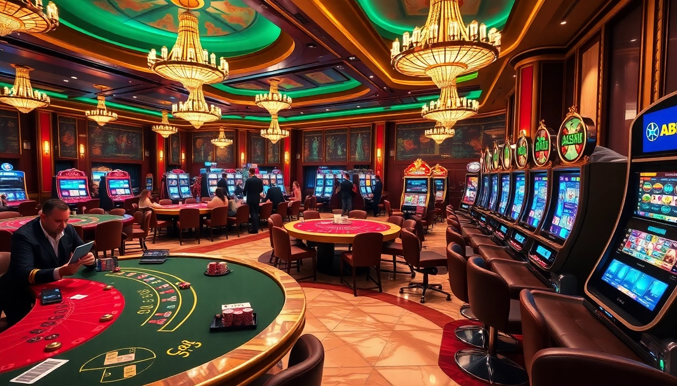 Experience the thrill at ABC8 casino with luxurious gaming tables and vibrant slot machines.