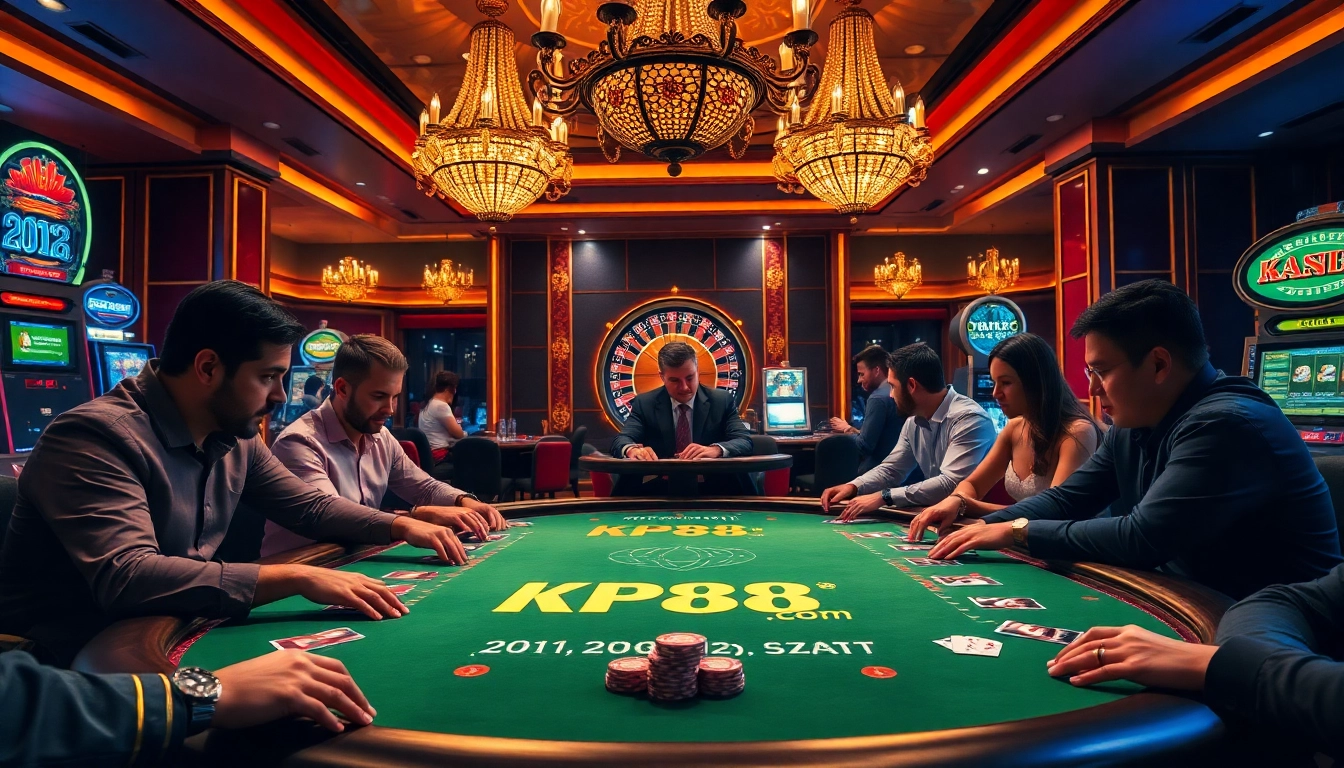 Experience thrilling gameplay at Kp88.com with a vibrant poker table and casino ambiance.