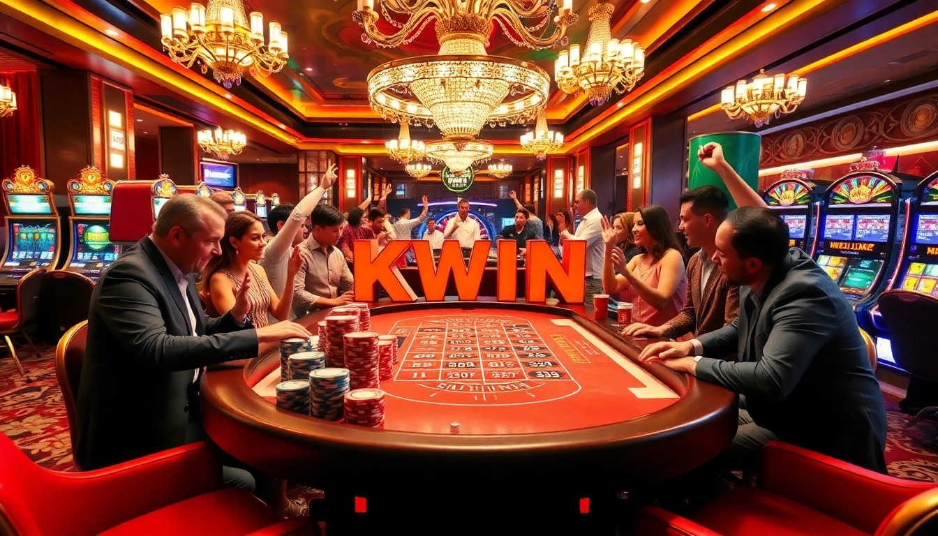 Kwin game table showcasing vibrant activity in a luxurious casino atmosphere.