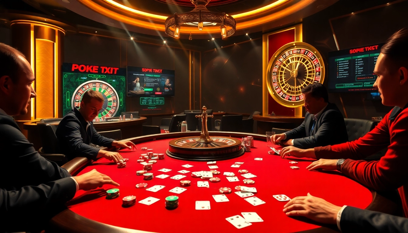 Exciting poker game at a luxurious casino table with 88vv betting screens.