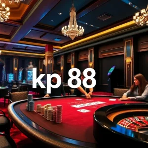 Engaged players competing at a high-stakes poker table in a luxurious casino setting featuring kp88.