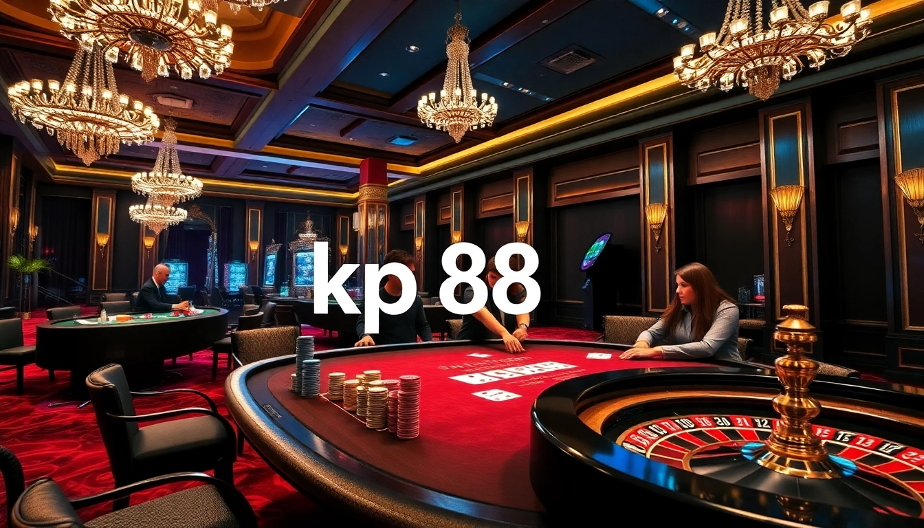 Engaged players competing at a high-stakes poker table in a luxurious casino setting featuring kp88.