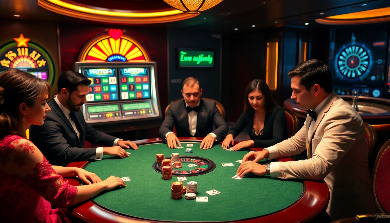 Exciting poker game at vj88vn.com with players, cards, and colorful chips.