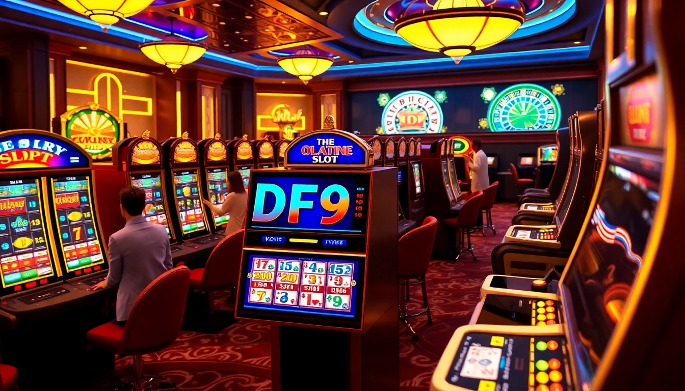 Engaging players enjoying the DF999 Slot amidst a luxurious casino atmosphere.