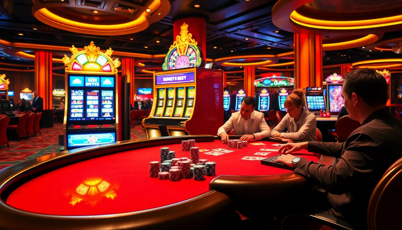 Experience the thrill of gk88 bet at an upscale casino with poker, slots, and betting tables.