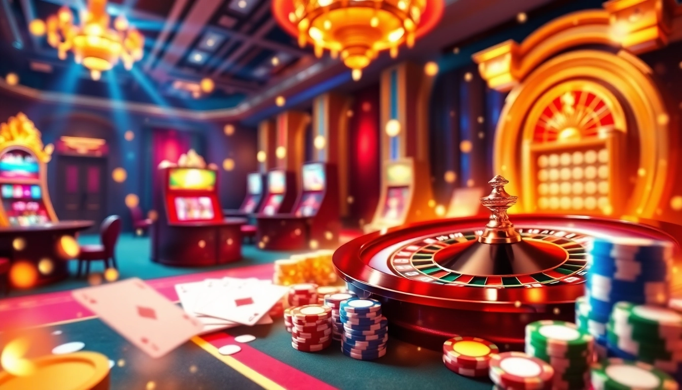 Experience the thrill of Game B66 with an immersive casino scene featuring roulette, cards, and slot machines.