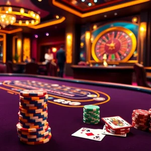 Gambling action at a 789bet blackjack table with poker chips and cards.
