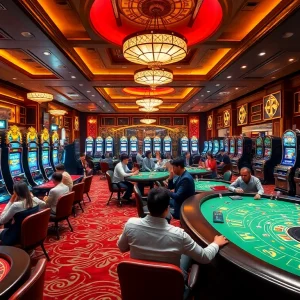 Exciting gameplay at nhà cái 88BET with players enjoying poker and roulette in a luxurious casino setting.