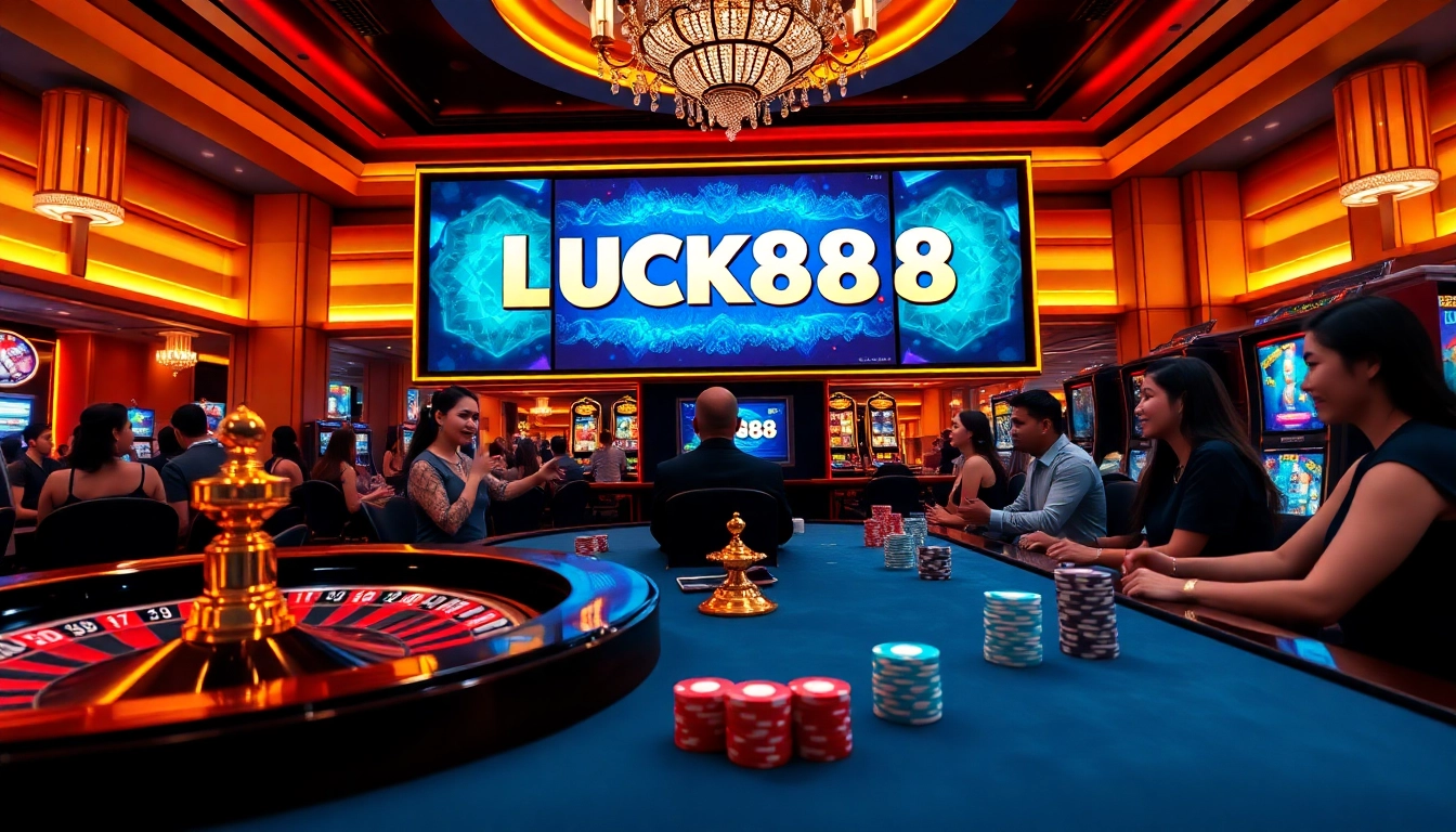 Experience the excitement of LUCK88 with vibrant slots, poker chips, and roulette action.