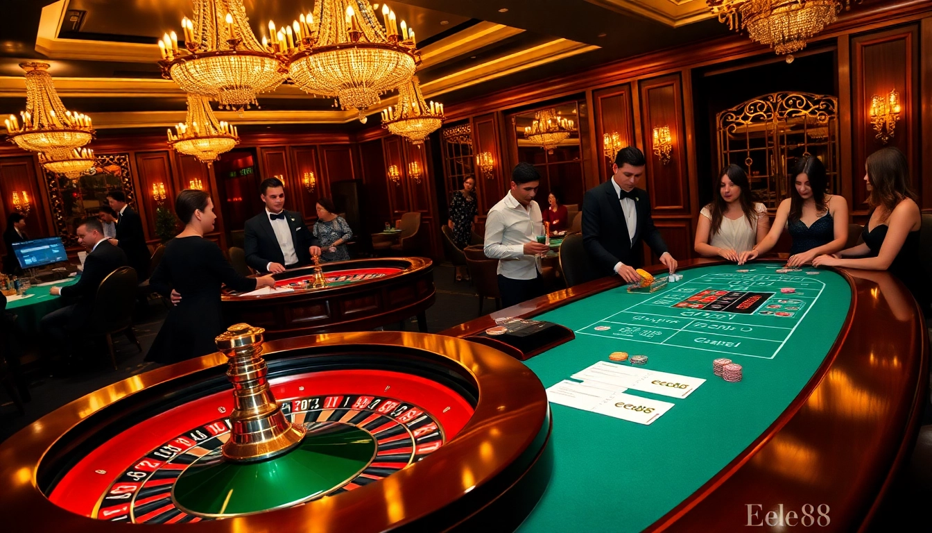 Experience the excitement of betting at the EE88 casino with vibrant roulette tables and professional dealers.