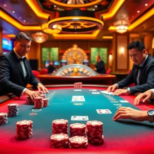 Players engaging at a PS99 thể thao poker table, highlighting strategic gameplay and excitement.