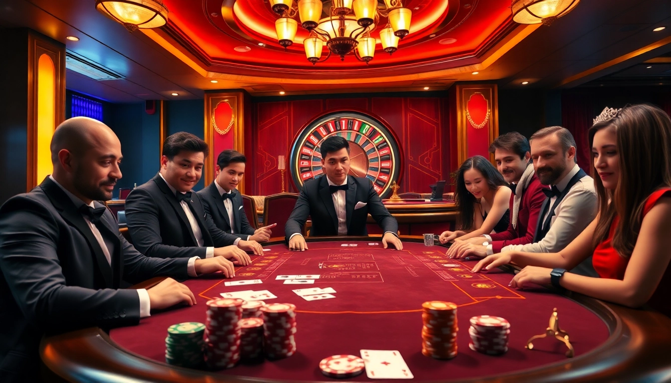 Intense poker action at https://xx88n.org/ casino table featuring players and vibrant chips.