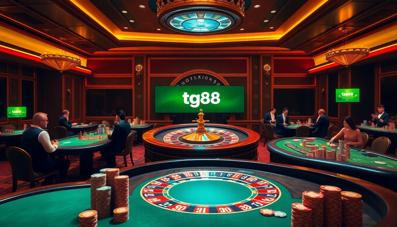 Experience the thrill of tg88 with players celebrating wins at an upscale casino table.