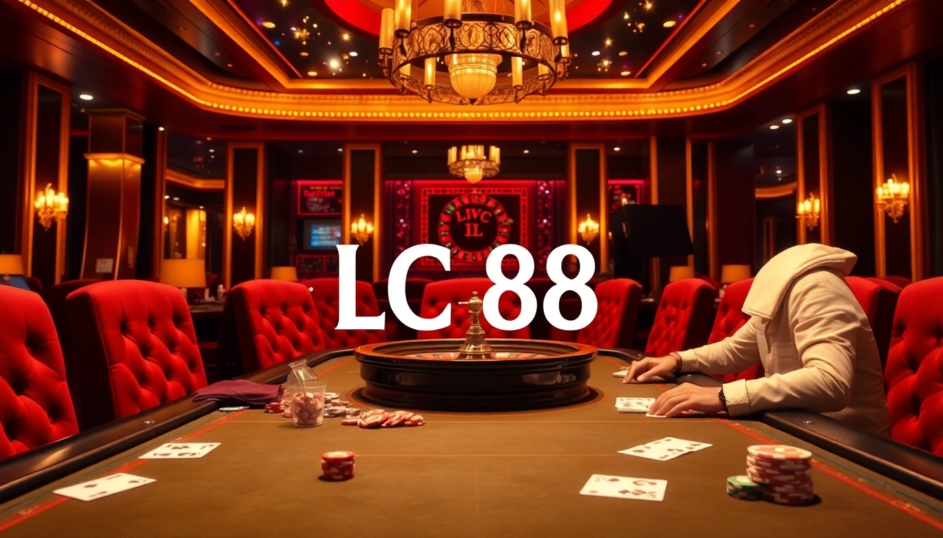 Players enjoying a thrilling game at the LC 88 casino table with vibrant colors and luxurious feel.