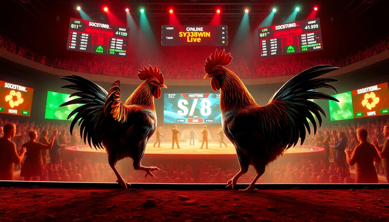Live cockfighting action at sv368win.live with vibrant digital representations and engaging atmosphere.