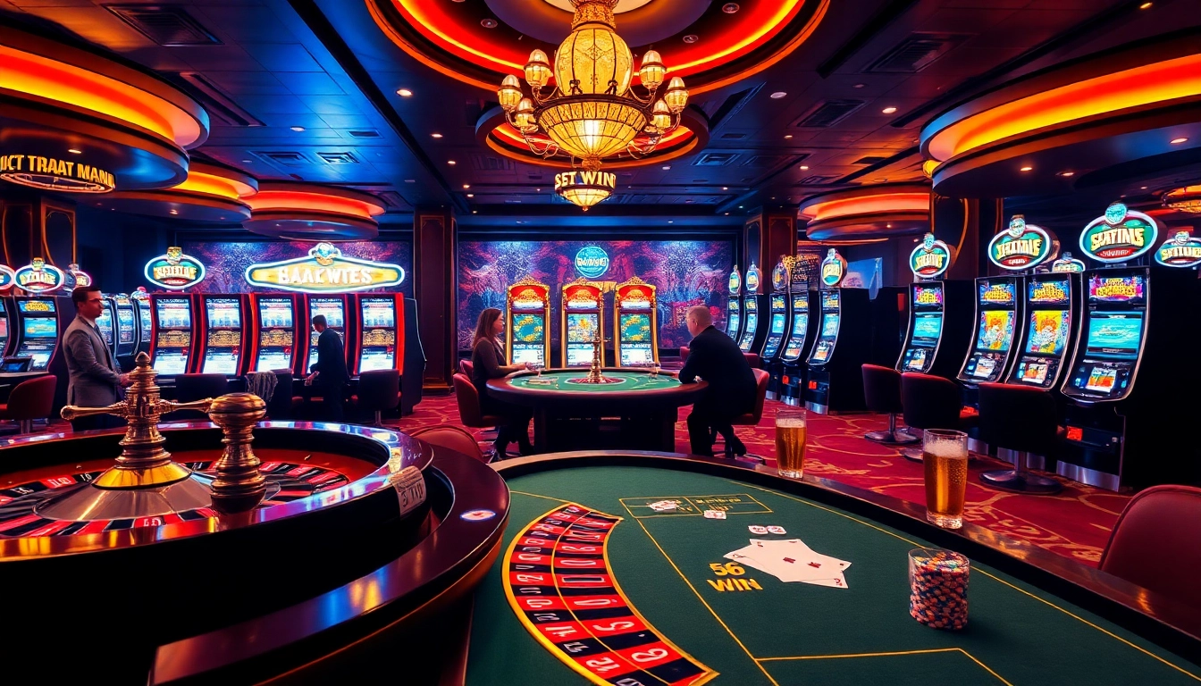 Experience the thrill of winning at 56 WIN casino games with vibrant tables and excited players.