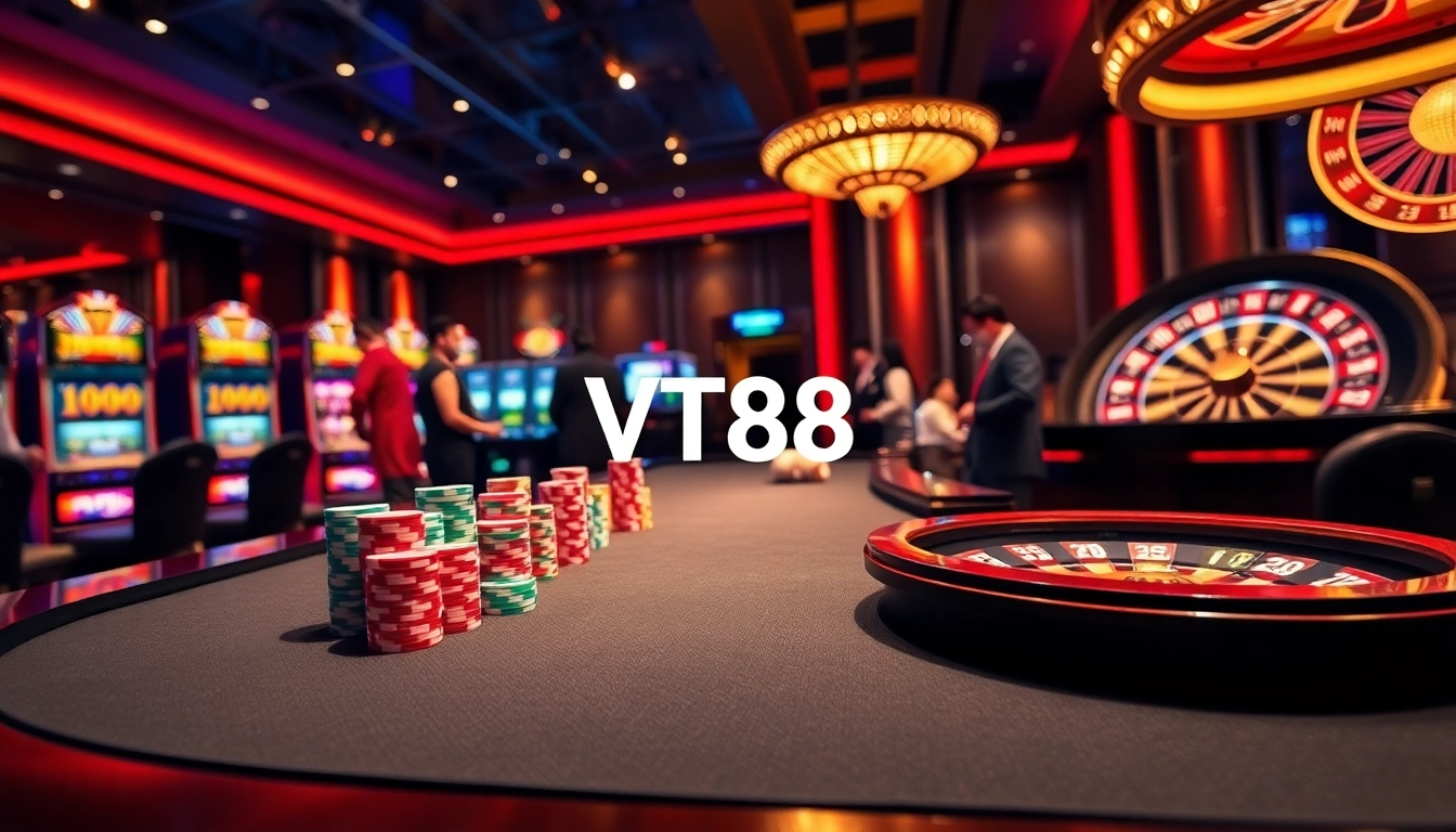 Experience the thrill of VT88 with vibrant gaming tables and excited players betting.