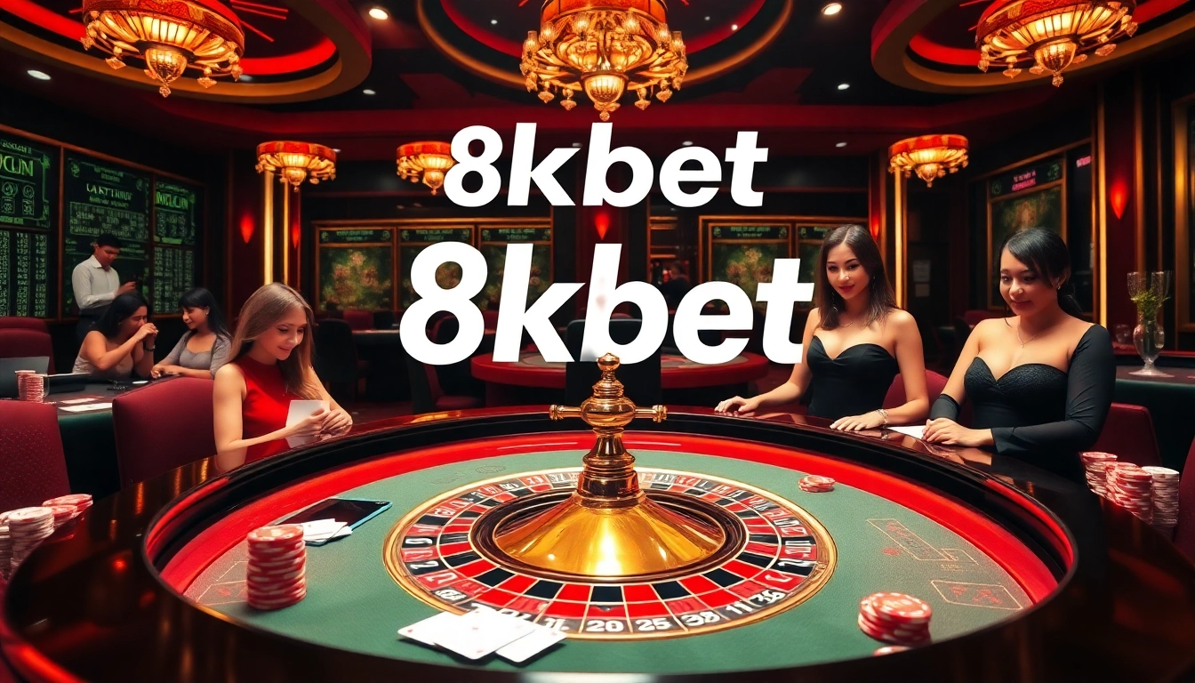 8kbet players enjoying a thrilling roulette experience at a luxurious casino table with vibrant chips.