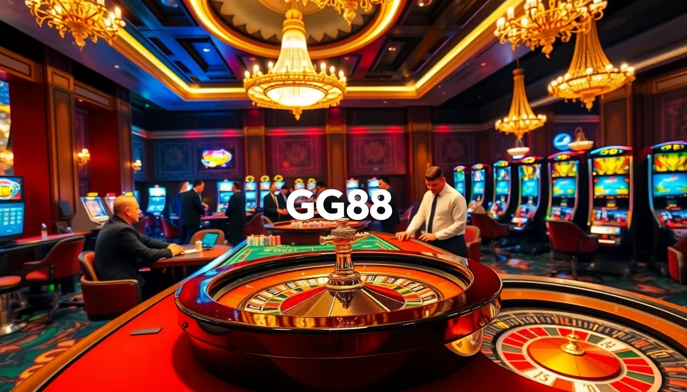 Players enjoying an exciting game at GG88 casino, showcasing vibrant poker chips and professional ambiance.