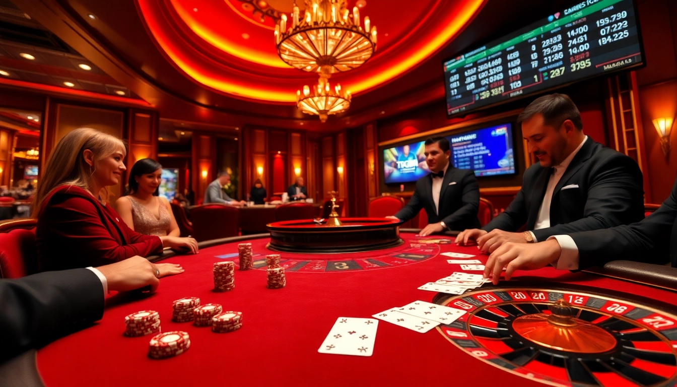 Exciting poker game at TG88 casino with vibrant chips, cards, and thrilling roulette action.
