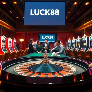 Hoạt động chơi game đầy hứng khởi tại casino LUCK8 với các máy slot sống động và bàn roulette.