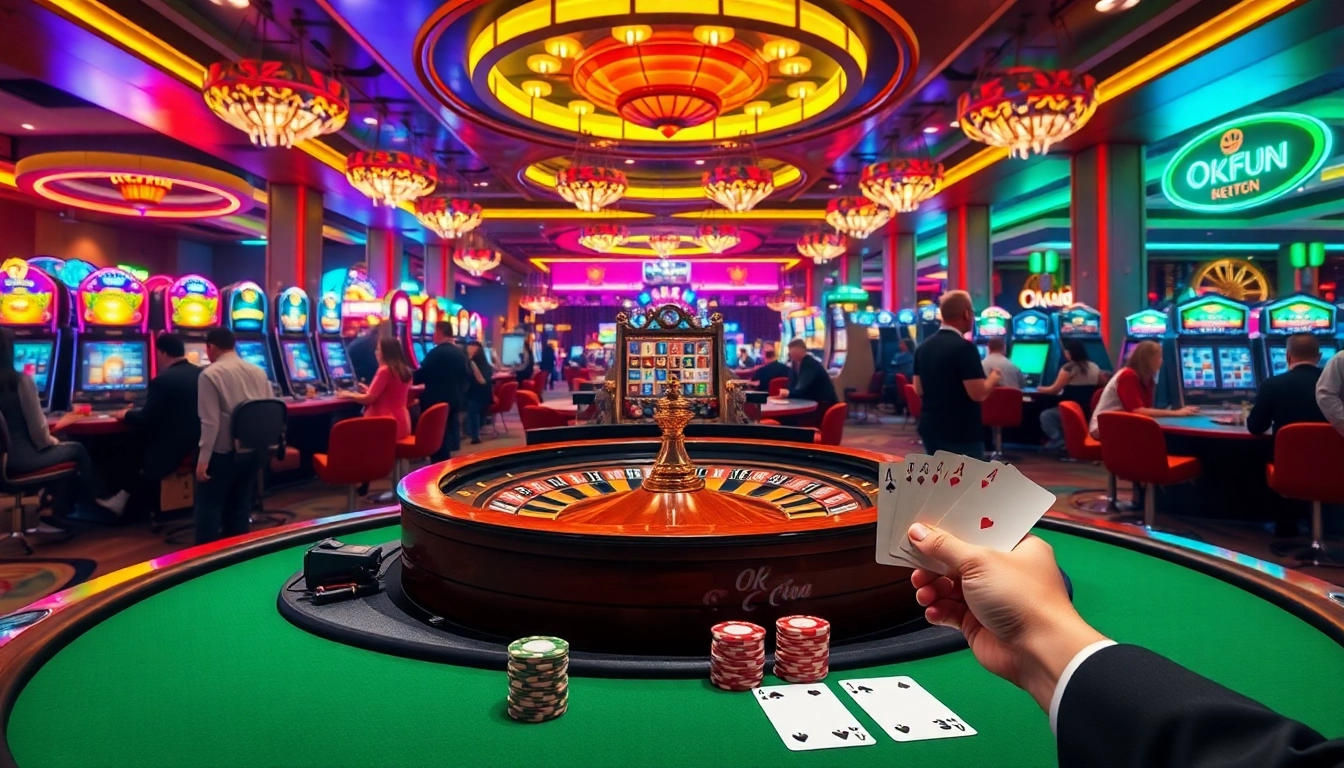Exciting casino scene featuring games and players inspired by okfun com