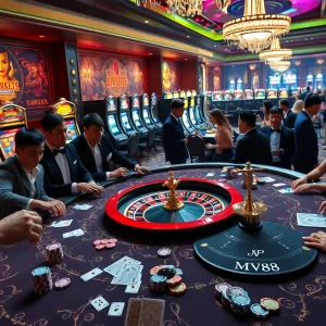 Experience the excitement of MV88 casino with vibrant poker tables and dazzling slot machines.