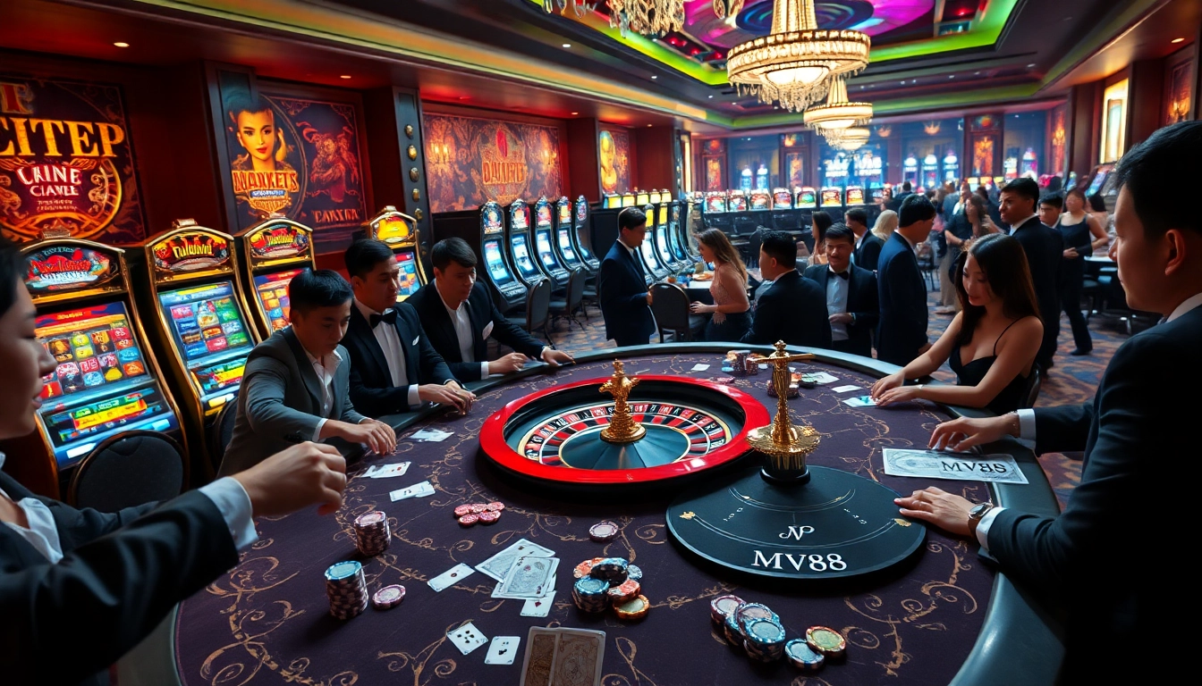 Experience the excitement of MV88 casino with vibrant poker tables and dazzling slot machines.