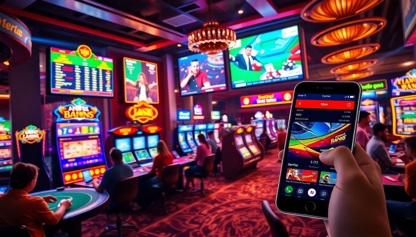 Engaging online casino scene at winvn88.live with players, vibrant games, and smartphone.