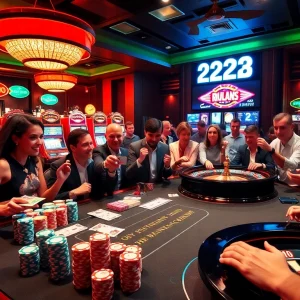 Engaging scene of a poker game at 222BD Casino with vibrant chips and cards.