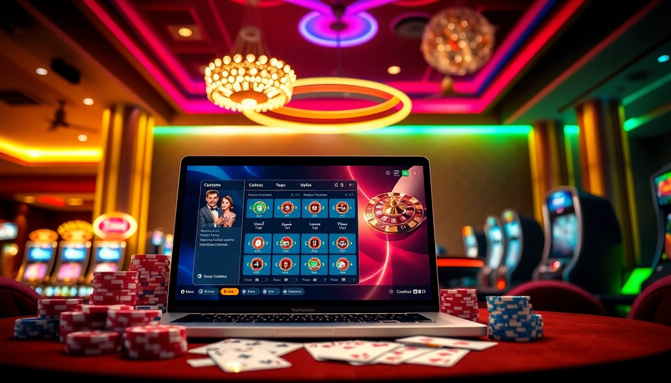 Engaging scene of online gambling at https://11win.vc/ with casino elements like chips and cards.