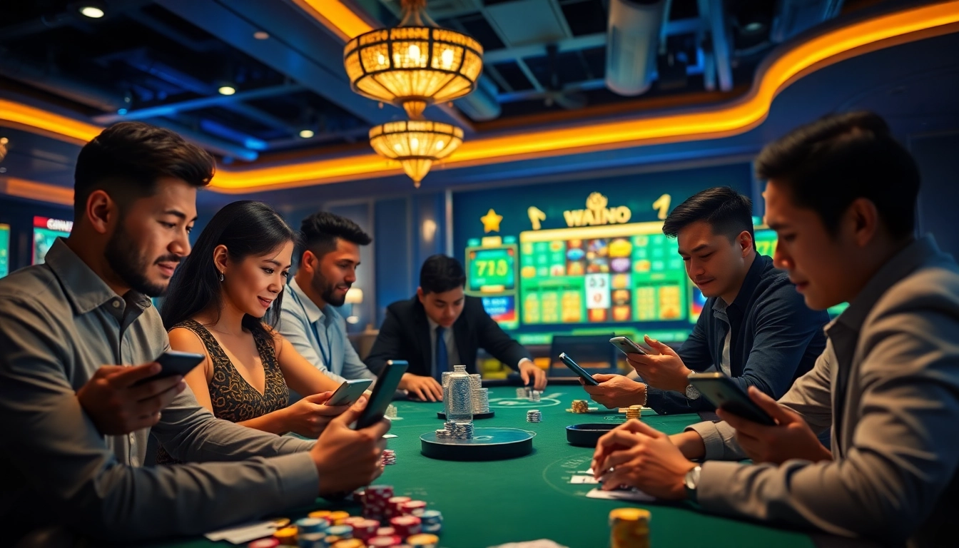 Dynamic online gambling scene at tk88win.live with diverse players engaged in virtual casino games.