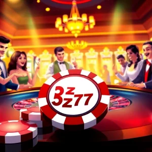 Experience the thrill of 5z777 at an exciting casino table surrounded by colorful poker chips.