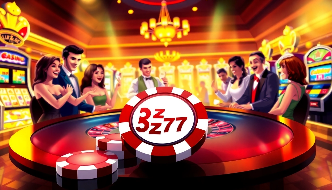 Experience the thrill of 5z777 at an exciting casino table surrounded by colorful poker chips.
