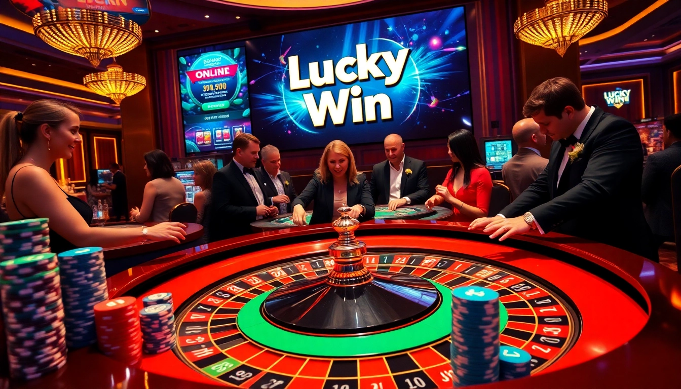 Experience the thrill of gambling with Lucky Win at a vibrant casino table.