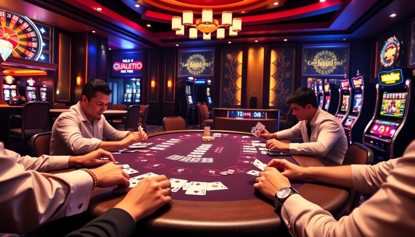 Experience the thrill of casino action at https://www.6l777.vip/ with players engaging at a poker table.